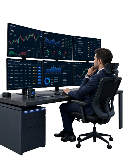 Professional trader analyzing broker comparison charts